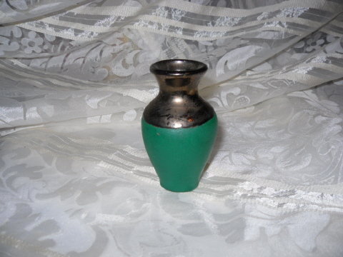 Vintage Green & Bronze Glaze Pottery Vase