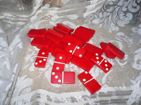 Vintage Red Bakelite Dominoes Set