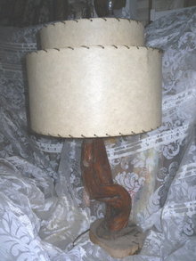 Vintage Mid Century Modern Drift Wood Table Lamp w/Fiberglass Shade