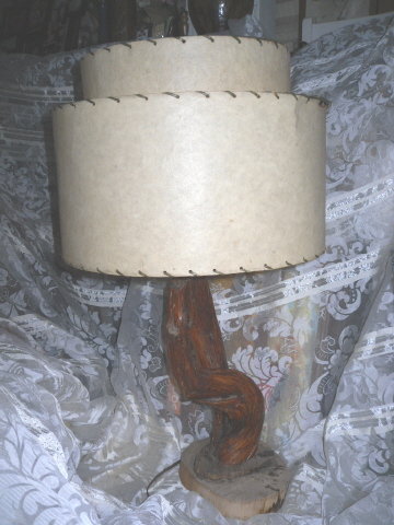 Vintage Mid Century Modern Drift Wood Table Lamp w/Fiberglass Shade
