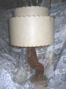 Vintage Mid Century Modern Drift Wood Table Lamp w/Fiberglass Shade