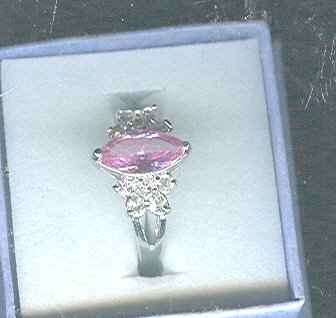 18 kt White Gold Plate Pink Marquis Ring