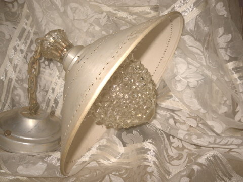 Vintage Aluminum & Glass Ceiling Light Fixture