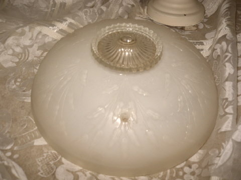 Antique 3 Chain Light Fixture w/Glass Dish Shade