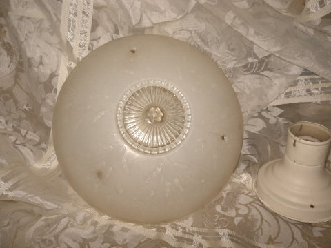 Antique 3 Chain Light Fixture w/Glass Dish Shade