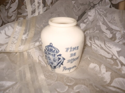 Vintage Blue & White Glass Grey Poupon Mustard Jar **French**