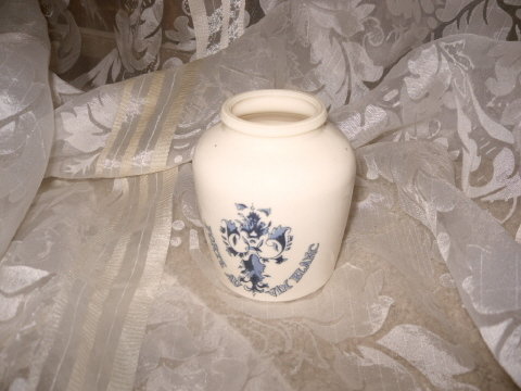 Vintage Blue & White Glass Grey Poupon Mustard Jar **French**