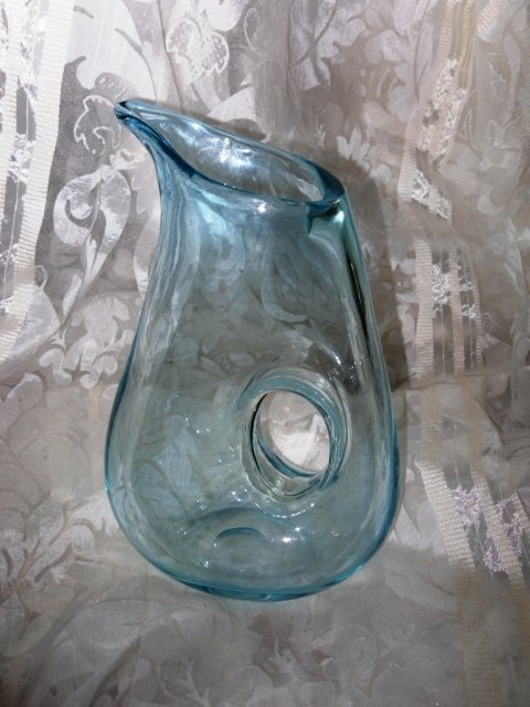 Abstract Teardrop Hand Blown Glass Pitcher or Vase