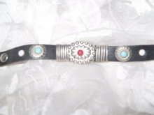 Vintage Black Leather & Turquoise Bracelet