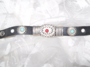 Vintage Black Leather & Turquoise Bracelet