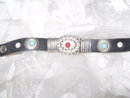 Vintage Black Leather & Turquoise Bracelet