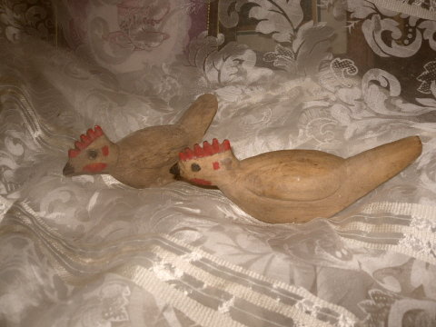 Vintage Pair Hand Carved Wood Birds