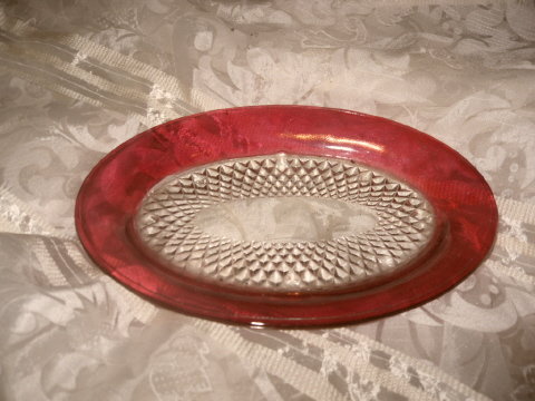 Vintage Cranberry & Clear Glass Platter