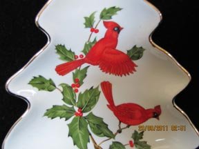 Lefton Tree-Shaped Candy Dish with Cardinals
