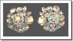 Weiss Aurora Borealis Clip Earrings Signed 1950's
