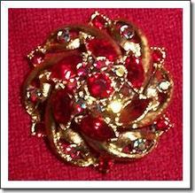Weiss Red and AB Rhinestone Brooch Signed