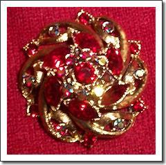 Weiss Red and AB Rhinestone Brooch Signed