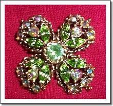 Weiss Green Rhinestone Four-Leaf Clover Brooch