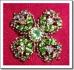 Weiss Green Rhinestone Four-Leaf Clover Brooch