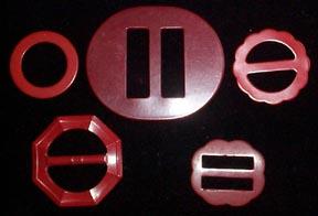 Lot of 5 Vintage Red Plastic Buckles