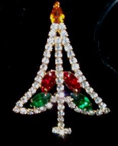 Rhinestone Christmas Tree Pin