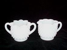 Fenton Milk Glass Hobnail Creamer and Sugar