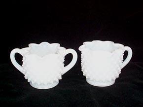 Fenton Milk Glass Hobnail Creamer and Sugar