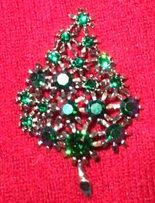 Weiss Green Rhinestone Christmas Tree Brooch