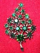 Weiss Green Rhinestone Christmas Tree Brooch