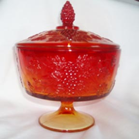 Amberina Pedestal Candy Dish with Lid