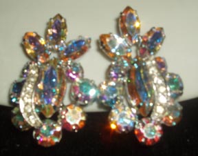 Weiss Aurora Borealis Clip Earrings