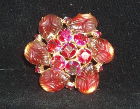 Amberina and Aurora Borealis Scarab Brooch