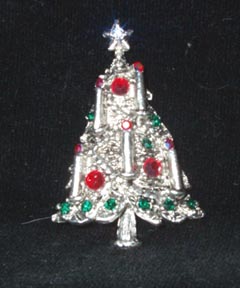 Weiss Silvertone and Rhinestone Candle Christmas Tree Pin
