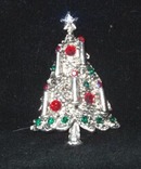 Weiss Silvertone and Rhinestone Candle Christmas Tree Pin