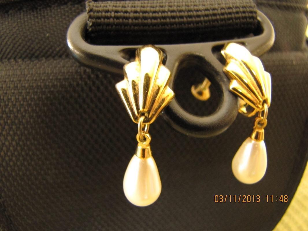Goldtone Faux Pearl Teardrop Earrings by Napier