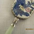 Handpainted Porcelain Hand Mirror with Jadeite Handle