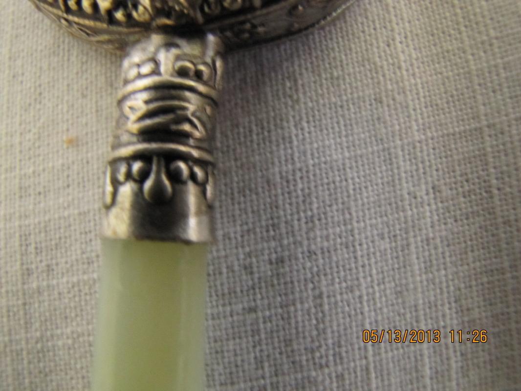 Handpainted Porcelain Hand Mirror with Jadeite Handle