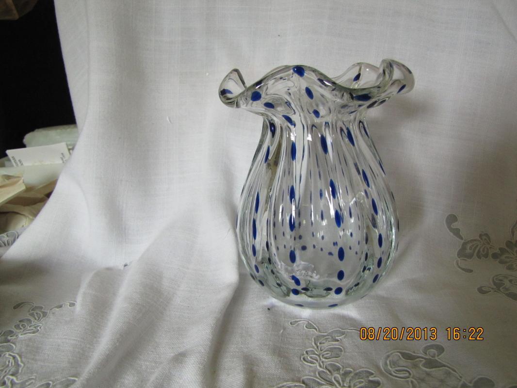 Clear Glass Vase with Blue Drops