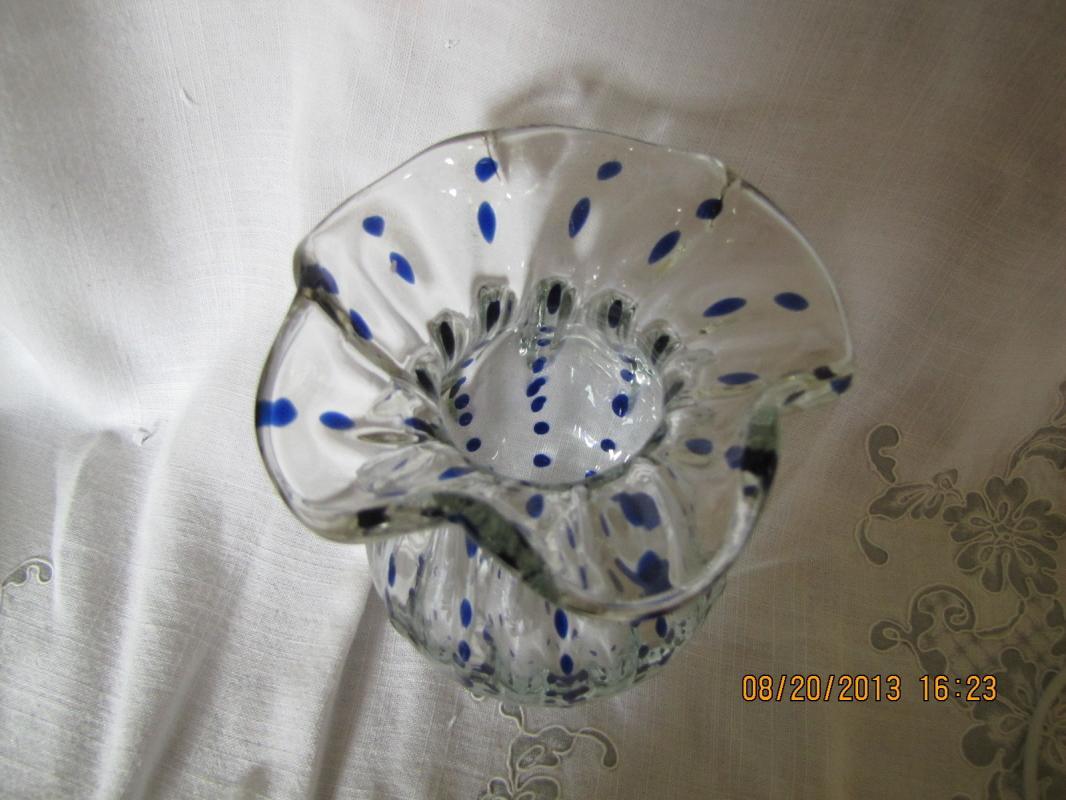 Clear Glass Vase with Blue Drops