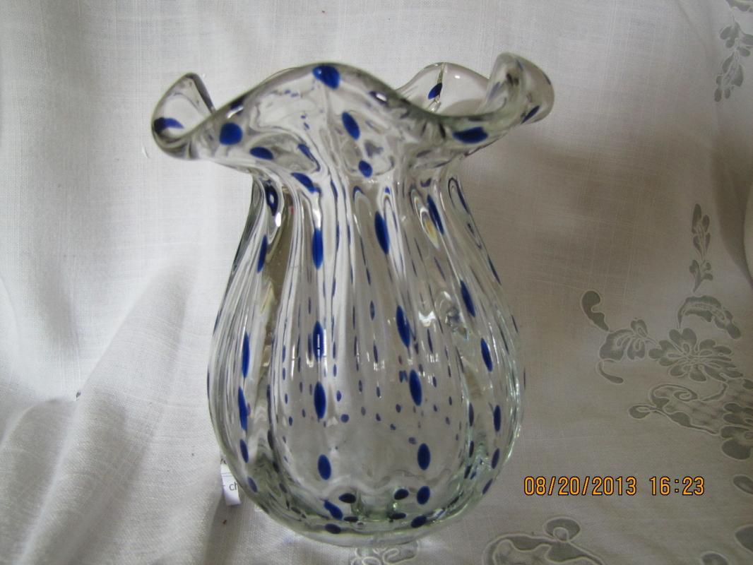 Clear Glass Vase with Blue Drops