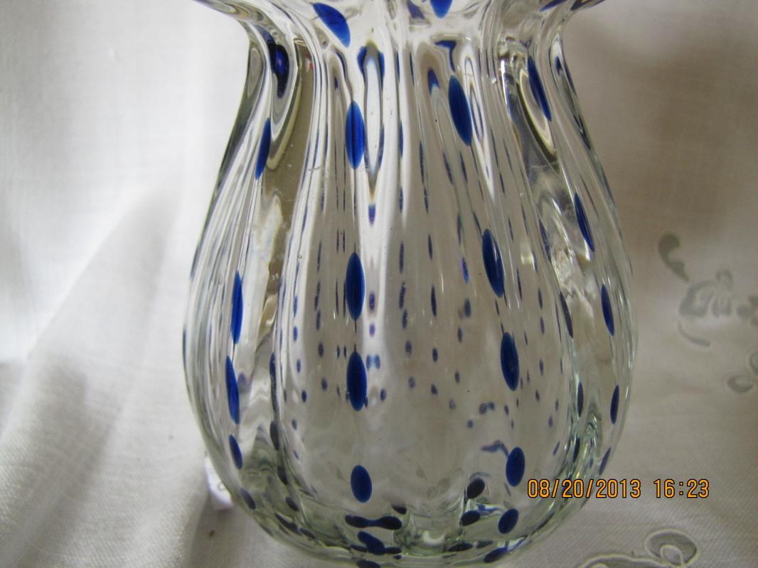 Clear Glass Vase with Blue Drops
