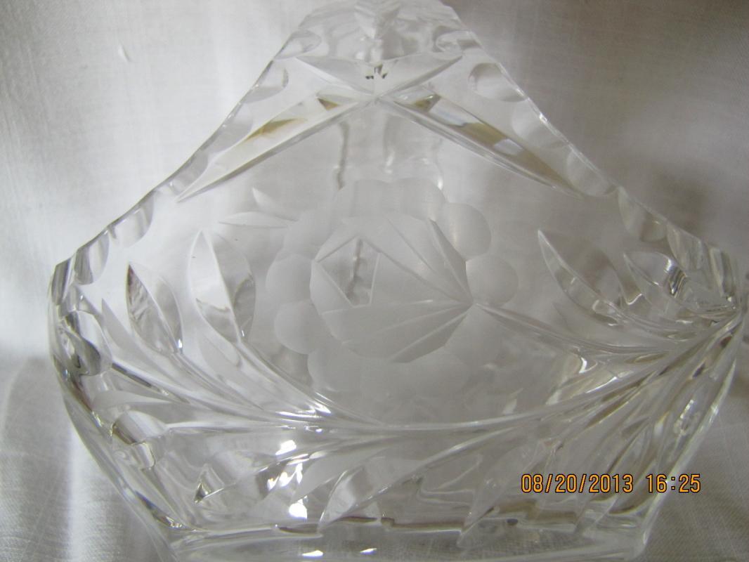 Cut Glass Basket with Flowers Design