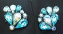 Wing Back Earrings - Turquoise Rhinestone