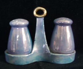 Lustreware Salt and Peppers with Caddy