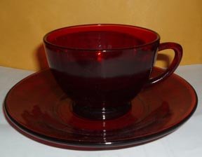 Royal Ruby Glass Cup and Saucer