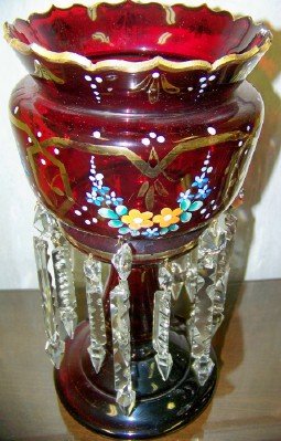Pair Boheim Glass Lusters - hand painted