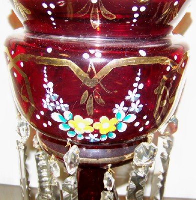 Pair Boheim Glass Lusters - hand painted