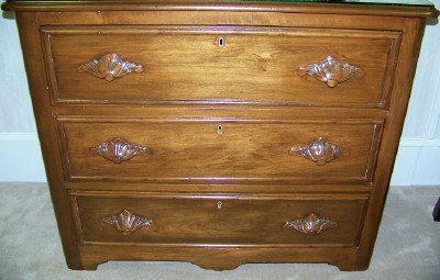 19c 3 Drawer Bureau with Leaf Handles