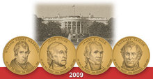 2009 Presidential Dollar Coins Subscription Get all 4 Sets 8 coins Harrison Tyler Polk Taylor UNC