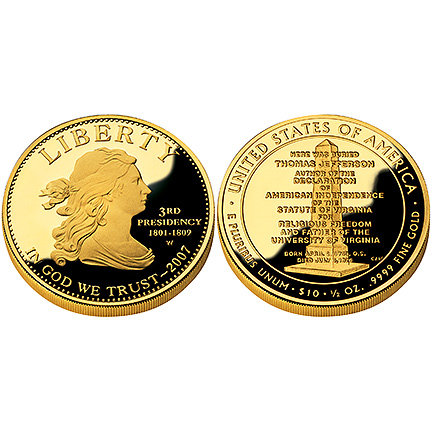 2007 Thomas Jefferson First Spouse Gold Uncirculated Coin Dolly Madison West Point